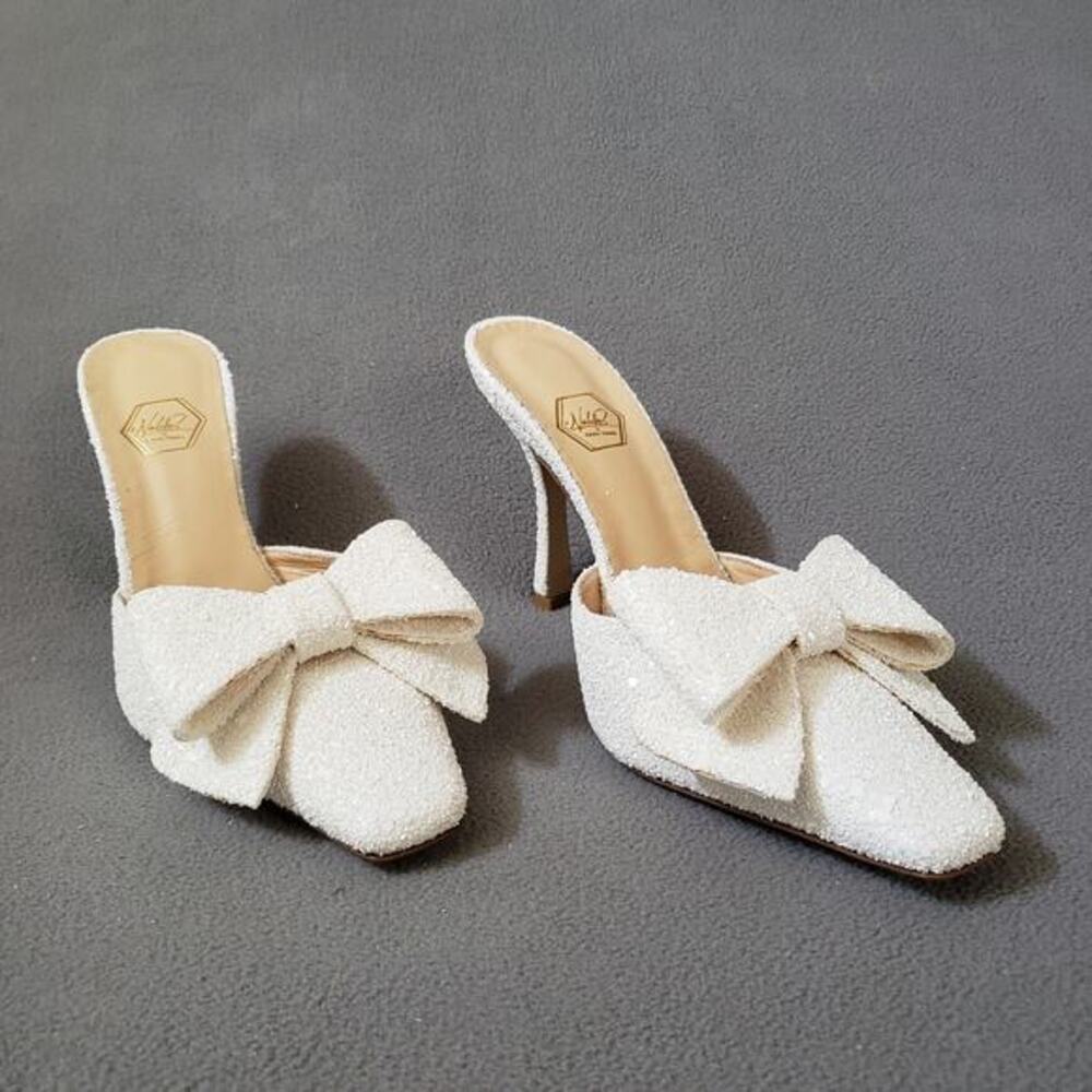 Nalebe Dimante Mules Glitter White Size 39 Bridal‎ Season Bachelorette HOCO
